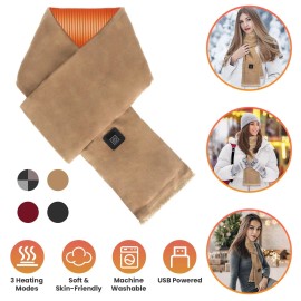 Unisex Electric Heated Winter Scarf USB Heating Neck Wrap Shawl Soft Warm 3 Modes Outdoor Blanketcolor: Camel Color