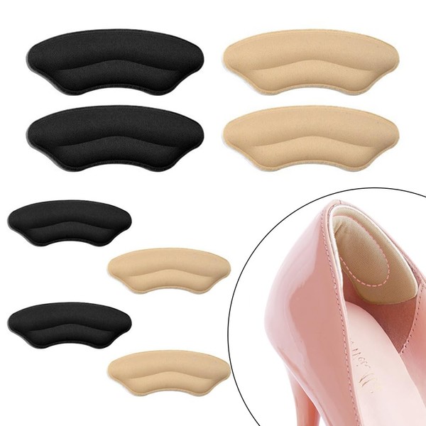Loose Heel Cushion Pad Invisible Heel Sticker Anti-slip Anti-drop Sticker Thickened Forefoot Remedy High Heel Pain Insole (Black+Beige)(Black Beige，4 Pairs)