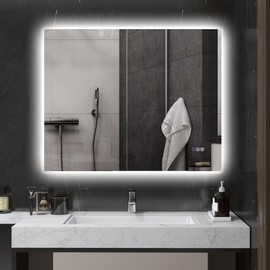 HOMCOM LED Bathroom Mirror with Lights, 39" x 32" Backlit LED Mirror for Bathroom with Anti-Fog, Memory & Infinite Color Temperature, Wall Mounted Dimmable Vanity Mirror, Horizontal/Vertical Placement