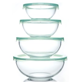 WhiteRhino Glass Mixing Bowl with Lids Set of 4,(1,1.5,2.5,3.7) Large Salad Bowl,Space-Saving Stacking Bowl for Kitchen Food Storage,Glass bowl for Cooking,Baking