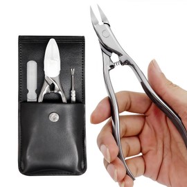 VOGARB Long Handle Toenail Clippers for Thick Toenails for Seniors, Heavy Duty Large Ergonomic Ingrown Toe Nail Clippers for Men, 3pcs Set with Leather Case (JCCT3PS)