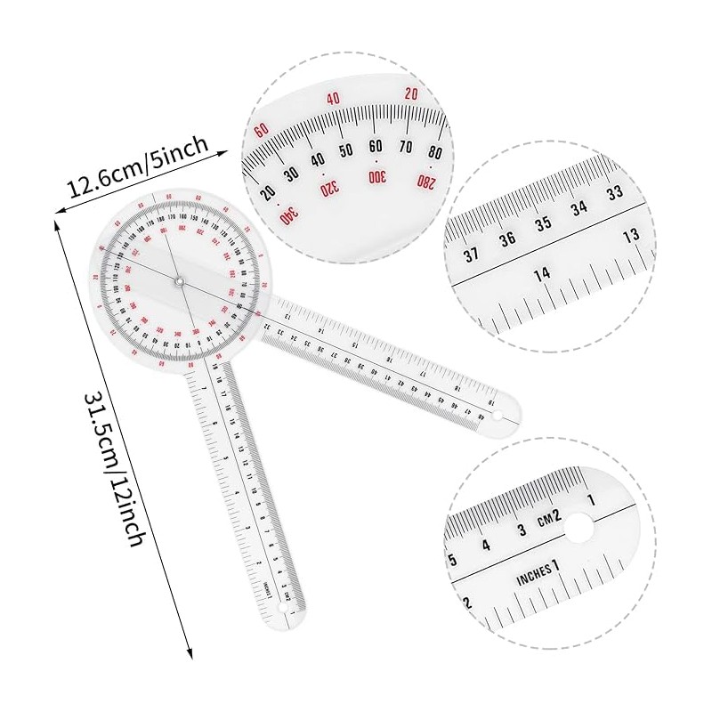 12 inch goniometer,360 Degree goniometer physical therapy,Transparent Orthopedic angle measuring