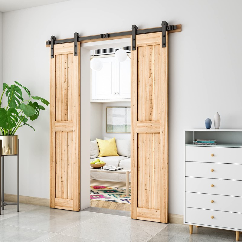 SMARTSTANDARD 6FT Heavy Duty Double Door Sliding Barn Door Hardware