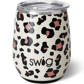 Swig Life Luxy Leopard 14oz Insulated Wine Tumbler with Lid Spill Resistant Travel Cup