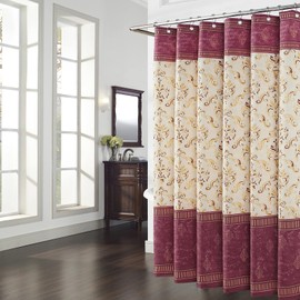 BESTRIPES Long Fabric Shower Curtain, Burgundy Wine and Gold Yellow Boho Paisley Damask Print Shower Curtains for Bathroom, Waterproof Bathroom Curtains, 72" W x 78" H
