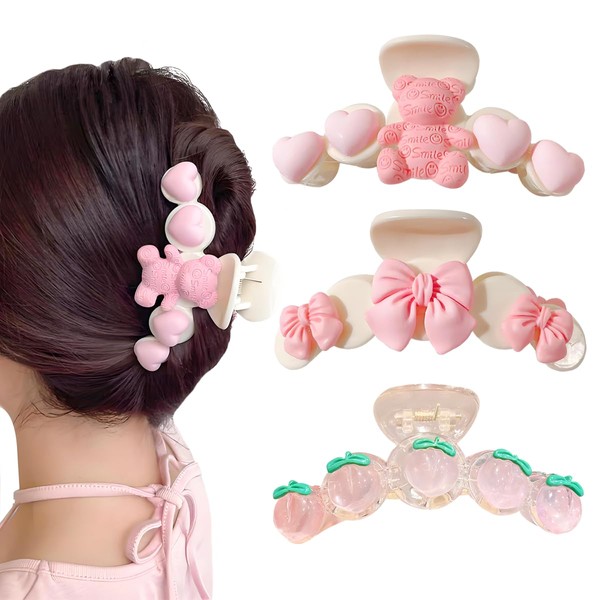 Pink Hair Clips for Women and Girls, 3Pcs Large Claw
