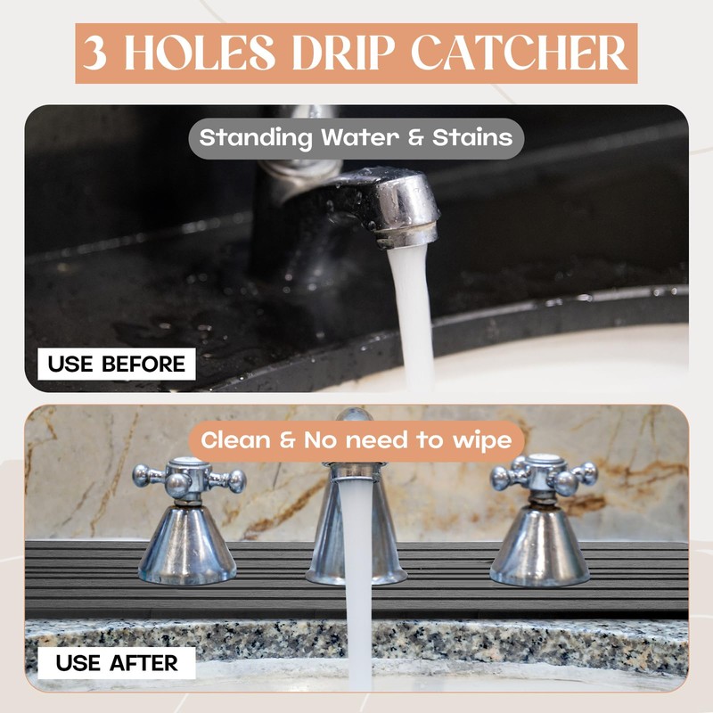 Teenyyou 3 Hole Gray Faucet Mat for Kitchen Sink 16.1"
