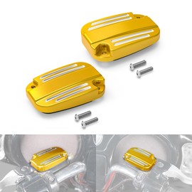 NICECNC Gold Left & Right Clutch Brake Reservoir Cover with Rubbers/Gaskets Compatible with Harley Electra Glide Standard FLHT 2019-2020, Replacement for 42855-06C(42855-06D)/36700130, See Fitment