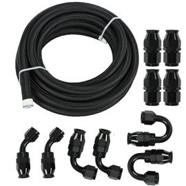 10AN 20FT PTFE Fuel Line Hose Kit,E85 Stainless Steel Nylon Braided Fuel Hose 20FT with 10PCS Swivel Fuel Hose Fitting Adapter Kit - Black