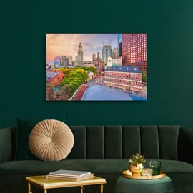 CafePress Canvas Wall Art Boston Markets And Cityscape Ready to Hang for Living Room, Bedroom or Office