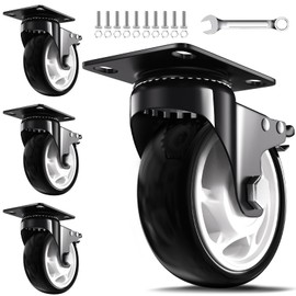 5 Inch Heavy Duty Casters, 2600lbs Capacity (Set of 4) - Industrial Swivel Caster Wheels with Brakes for Workbenches, Carts & Furniture - Floor Protecting & Quiet Roll