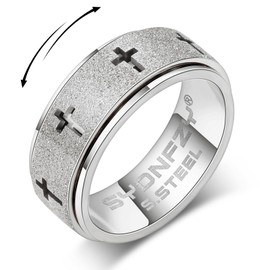 Anxiety Spinner Ring for Men - Stainless Steel Fidget Spinner Ring, Band Cross Thumb Roating Rings for Stress Relief 8mm Anxiety Relieve Fidget Toys for Adults Ring Size 6 7 8 9 10 11 (Silver, 6)