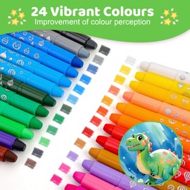 JYPS Washable Crayons for Toddlers, 24 Colors Twistable Silky Crayons Set with Dinosaurs Pen Holder, Non Toxic Safe for Children Ages 1-3, Art Supplies Coloring Crayons Set for 4-12 Girls/Boys Gift