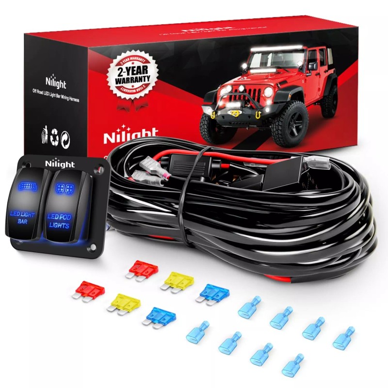 Nilight 16AWG LED Light Bar Wiring Harness Kit 12V On/Off