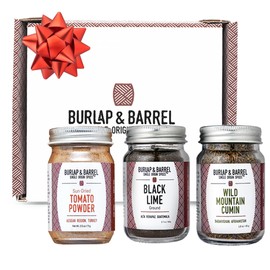 Burlap & Barrel Taco Seasoning Single Origin Spice Set - - As seen on Shark Tank! Wild Mountain Cumin, Sun-Dried Tomato, Ground Black Lime - 3 Full Size in a Gift Box