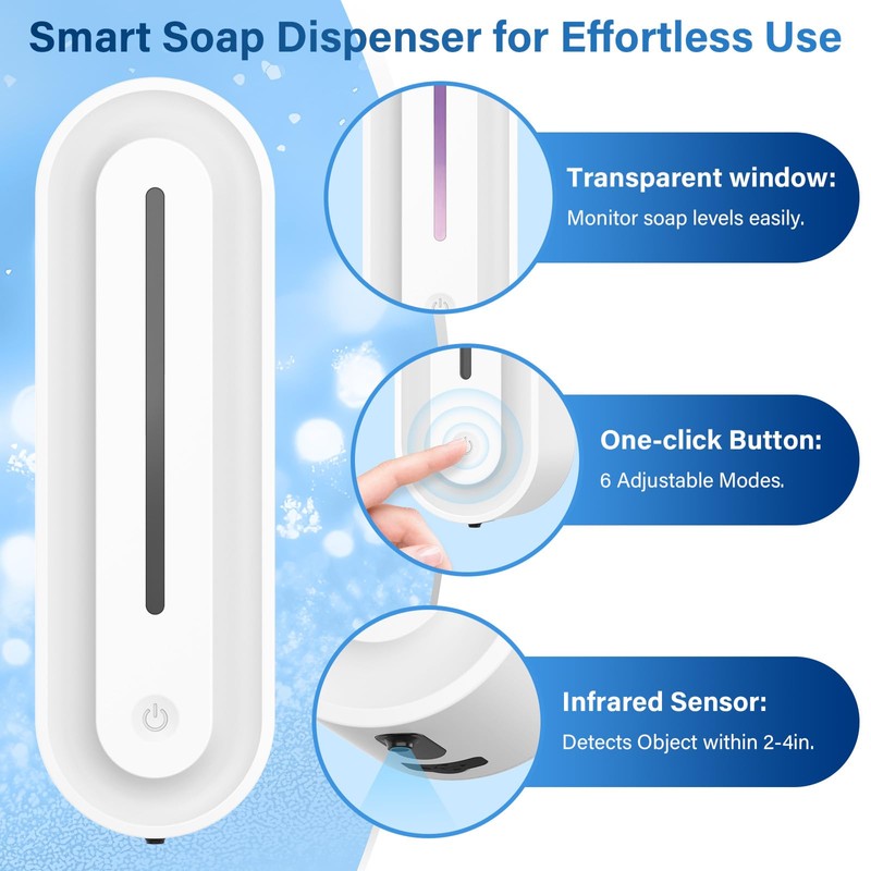 Automatic Soap Dispenser Wall Mount for Bathroom, 14.2oz Rechargeable Touchless
