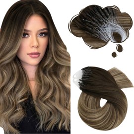 Moresoo Micro Loop Hair Extensions Human Hair Balayage Brown Micro Link Hair Extensions Human Hair Ombre Brown to Golden Blonde Microlink Hair Extensions Micro Beads Human Hair Blonde 50G/50S 20In