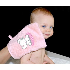 Lashuma Baby Wash Mitts Set of 2 15 x 21 cm Pink Flannels Elephant Motif Small Embroidered Towels
