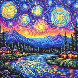 TOSTOG Starry Night Diamond Art Kits for Adults, DIY 5D Starry Sky Diamond Painting Kits for Adults, Landscape Scene Full Drill 5D Diamond Painting for Home Wall Decor Gem Art 30x30cm/12 * 12 In.