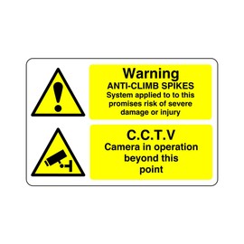 Safety First Display LTD Warning anti-climb spikes, C.C.T.V sign - 1.2mm Rigid plastic for indoor/outdoor usage (300mm x 200mm) Viewing Distance within 7m.