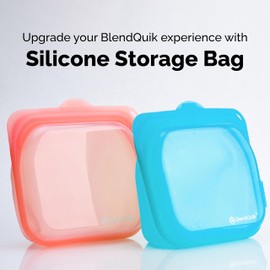 BlendQuik, Reusable Silicone Food Storage Bags, 1000 ml Capacity, Leak Proof Freezer Silicone Bags, Easy To Clean Reusable Travel Bag, Pretty Pink