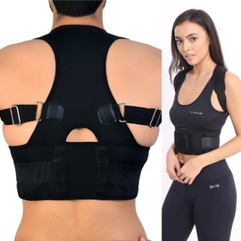 Posture Corrector Deluxe, Magnetic, Adjustable Straps, Neoprene, Four Colours (Large, Black)