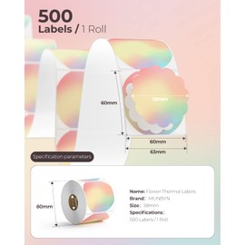MUNBYN Flower Thermal Labels, 2.25" Rainbow Color Circle Thermal Stickers for DIY Business Logo, Small Business, 500 Sheets/1 Roll