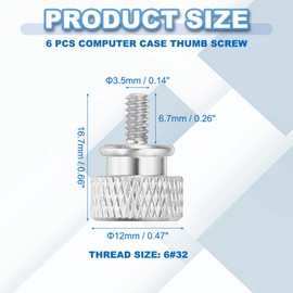 MECCANIXITY 6 Pcs 6#32 Knurled Thumb Screw Computer Case Threaded Hand Tighten Screws Aluminum Alloy for PC Case, Silver