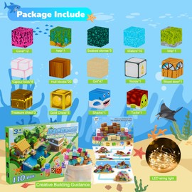 Dulsaera Magnetic Blocks 110PCS with 6 Animal Toys, Mine Ocean Building Blocks Set, Toys for Boys & Girls Age 6-8, STEM Montessori Stacking Building Toys for Toddlers Sensory Toy for Kids 6+