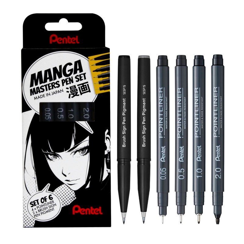 Pentel Arts YS20PSESP, Manga Masters Pen Set, 4 Pointliner Tip
