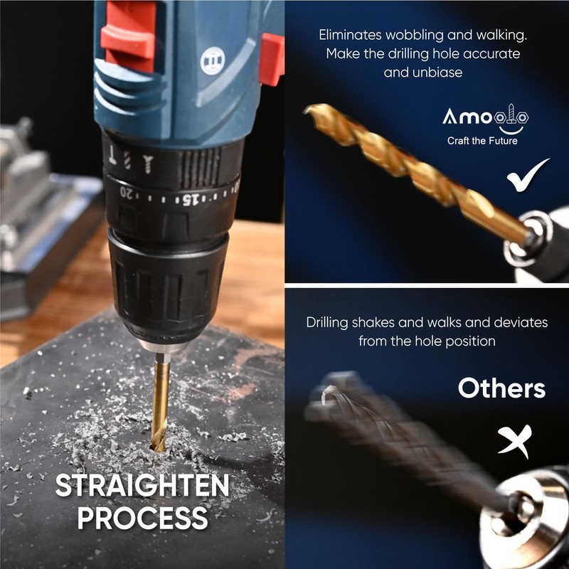 amoolo 1/8 Hex Shank Drill Bits, 10Pcs Titanium HSS Twist