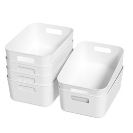 Kekow Pantry Organization Bin, 6-Pack Plastic Storage Bin, White