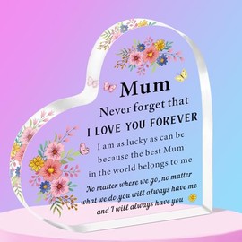 SMARGO Mum Gifts from Daughter Son Heart-Shaped Acrylic Plaque Gifts for Mum Best Mum Gifts from Daughter Son Birthday Christmas Mother's Day Gifts for Mum Mummy