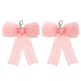 Mikovivi 2pcs Bow Shoe Charms, Pink Lace Bow Shoe Charm for Sneakers Shoelace Charms with Buckle Shoe Lace Decoration Chain DIY Shoes Decoration Accessories for Women
