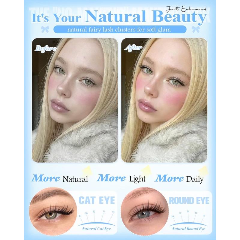 Natural Lash Clusters Wispy Eyelash Clusters 8-14mm Natural Bunny Cluster