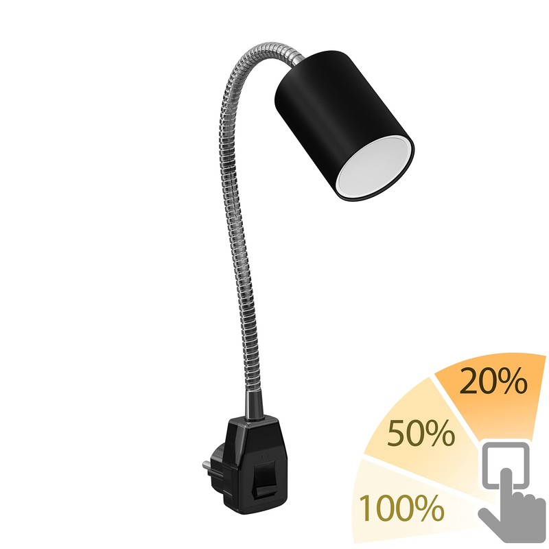 ledscom.de WAIKA GU10 Socket Lamp Gooseneck Switch Black with GU10