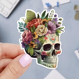 Floral Skull Scary Vinyl Sticker - 5 Inches Vintage Anatomy Stickers for Vehicles Cars Bumper RV Window Adults Laptops Waterbottles Trucks