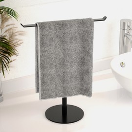 Towel Rack T-Shape Hand Towel Holder for Bathroom, Lightweight Bathroom Towel Racks, Kitchen Towel Rack Black, Stainless Steel Waterproof Bathroom Counter Organizer