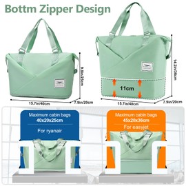 FIORETTO Womens Expandable Travel Bag Duffle Bag with Laptop Compartment, Water Resistant Gym Bag Weekend Bag Overnight Hospital Bag Holdall with Shoes Compartment & Wet Pocket Mint Green