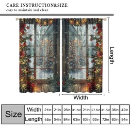 PHTAYOT Merry Christmas Curtains, Snowflakes Snow Scenery Colorful Xmas Balls Xmas Tree for Room Window Decor, Rod Pocket Blackout Drapes for Living Room Bedroom Kitchen 2 Panel Set 21" W X 45" L