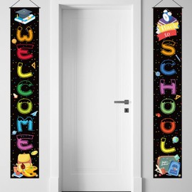 Welcome Back To School Door Banner First Day of School Hanging Fabric Banners Flags Sign Backdrop Décor Supplies for Kindergarten Pre-School Primary High School Classroom Decorations