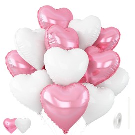 Gleemix 12 Stück Rosa Weiß Herzballons, 18 Zoll Herz Folienballon, Folien Herzform Helium Luftballons, Herzluftballons Geeignet für Verlobung Heiratsantrag Deko Hochzeit Valentinstag Geburtstagsdeko