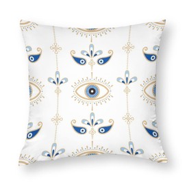 Turkish Blue Evil Eye Decorative Cushion Cover 12 x 12 Inch Soft Polyester Square for Living Room Sofa Couch Bed 1 Piece