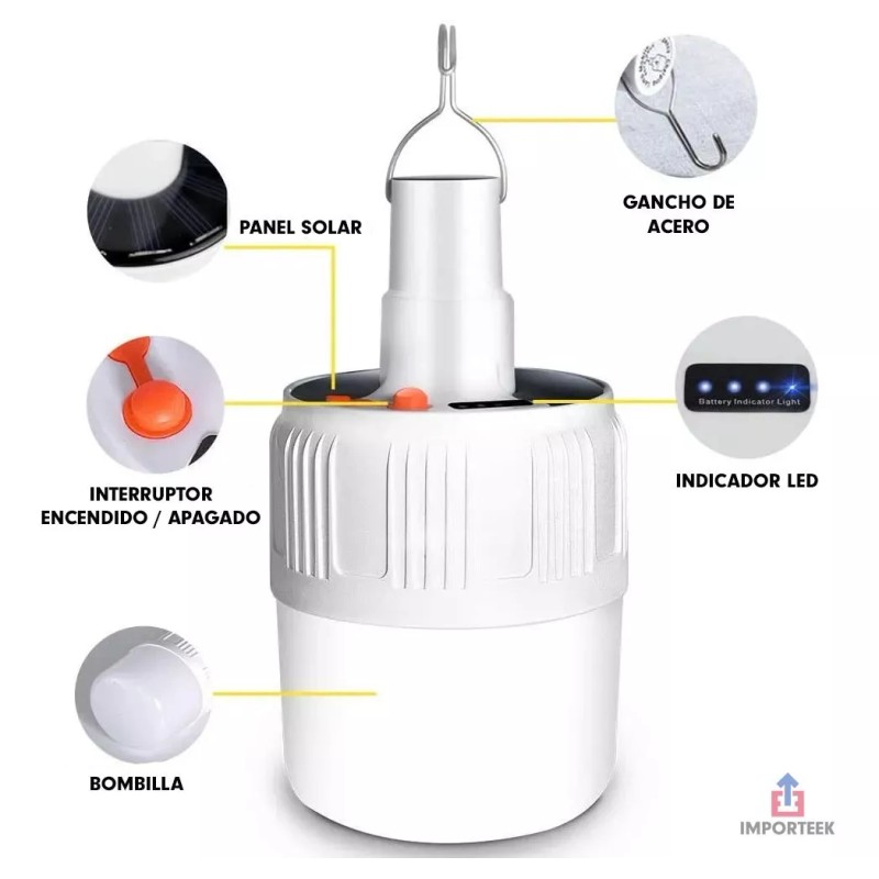Importeek Lampara Linterna Luz Led Solar Nocturna Camping Senderismo