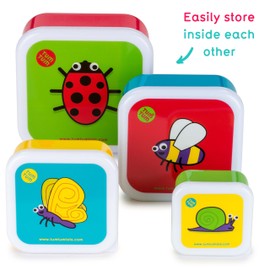 TUM TUM Nesting Snack Pots For Kids, Snack Boxes For Kids, Kids Snack Box Set, BPA Free - Bugs