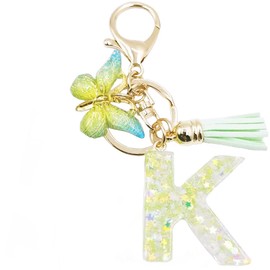 jtkdxqs Letter A-Z Keychain Green Letter with Tassel Butterfly Car Keychains for Women Backpack Handbags Pendant,Letter K
