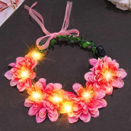 Zoestar Luminous Flower Crown Headbands LED Hair Wreath Headband Bridal Flower Garland Headpiece Festival Party Hair Accessories for Women (Red, Standard Size)