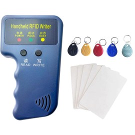 RFID Reader Writer & Copier - Handheld Portable RFID Duplicator for T5577 Cards, Compact RFID Writer for Home & Office (5pcs T5577 Keychains + 5pds T5577 Cards)