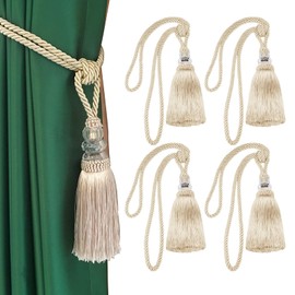 Fenghuangwu - 4 alzapaños de cortina con borla, hechos a mano, elegante, para decoración del hogar, oficina, color beige