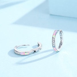ZIPPICE Opal Earrings Women's 925 Sterling Silver Hoop Earrings Opal Hoop Earrings Small Silver Earrings Zircon Earrings Opal Jewellery Gifts for Women Wife Girls 15 mm, Sterling Silver